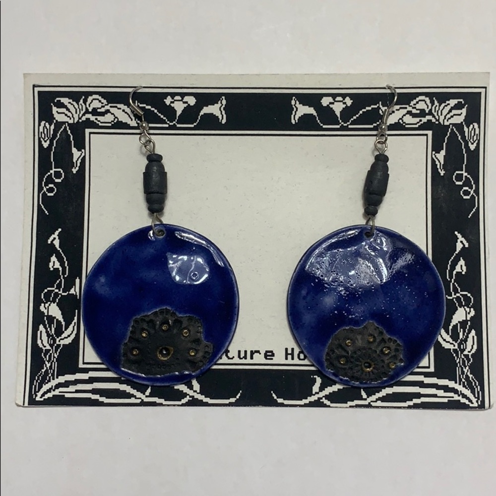 Gorgeous antique blue and black plate earrings